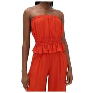 NEW STATESIDE linen cropped tube top in fiesta red